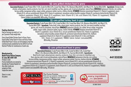 Fancy Feast Purina Grilled Wet Cat Food Poultry and Beef Collection Wet Cat Food VarietyPack - 3 Ounce (Pack of 60)