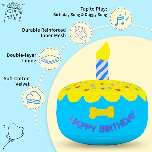 Dog Birthday Cake Toy, Larger Birthday Gift with Music Box