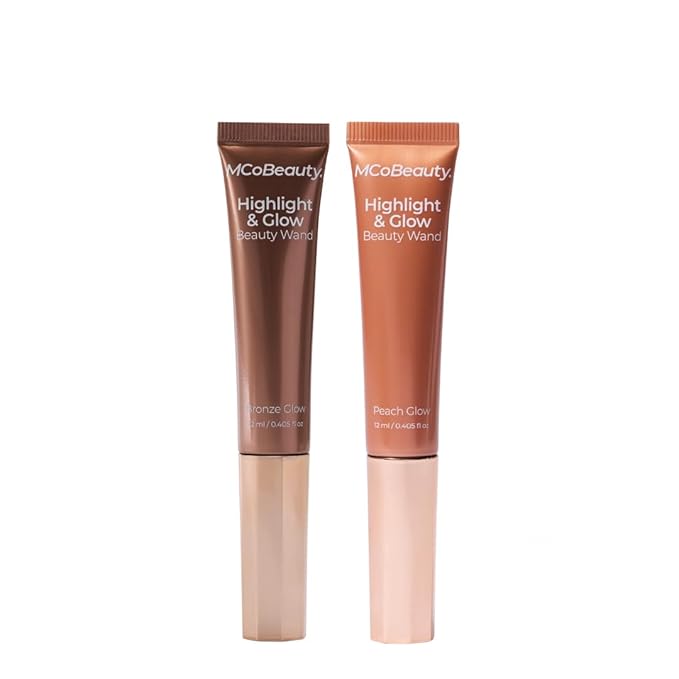 MCoBeauty - Highlight & Glow Beauty Wand Bundle - Peach Glow & Bronze Glow - Radiant Cream Highlighter Duo for Natural Luminosity - Vegan, Cruelty Free Cosmetics - Face Highlighters & Luminizers