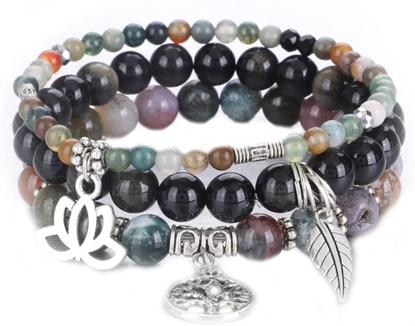 UEUC Tree of Life Yoga Healing Stone Bracelets,Multilayer Lotus Chakra Stone Reiki Bracelet Sets,Anxiety Crystal Natural Stone,for Women Stress Relief