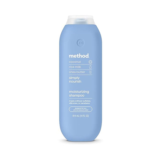 Method Moisturizing Shampoo, Simply Nourish with Shea Butter, Coconut, and Rice Milk Scent Notes, Paraben and Sulfate Free, 14 oz (Pack of 1)