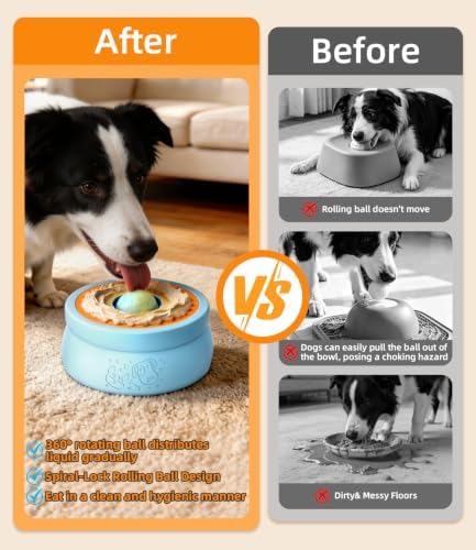 Dog Licking Bowl with Rolling Ball, 2- in-1 Slow Feeder Bowl