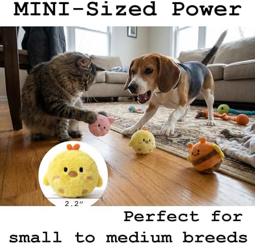 Mini Fluffy Squeaky Pet Ball for Small Dogs and Cats, 2-Inch Soft Plush Indoor Toy Ball, Gentle Interactive Play, 1 Pack Bee