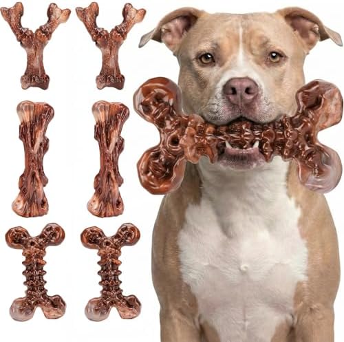 Kseroo 6-Pack Bacon Flavored Dog Chew Toys for Aggressive Chewers, Brown-XL