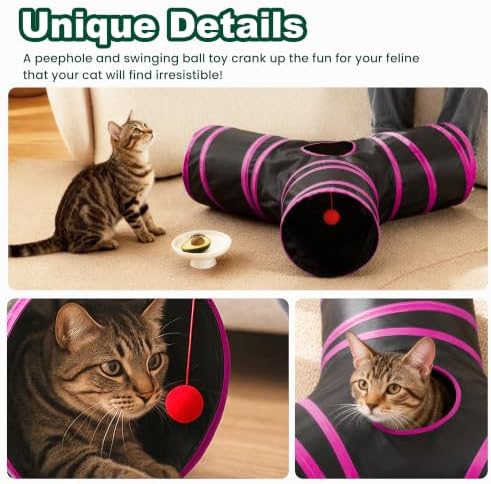 Love's cabin Cat Tunnel for Indoor Cats, 3-Way Collapsible Play Tunnel