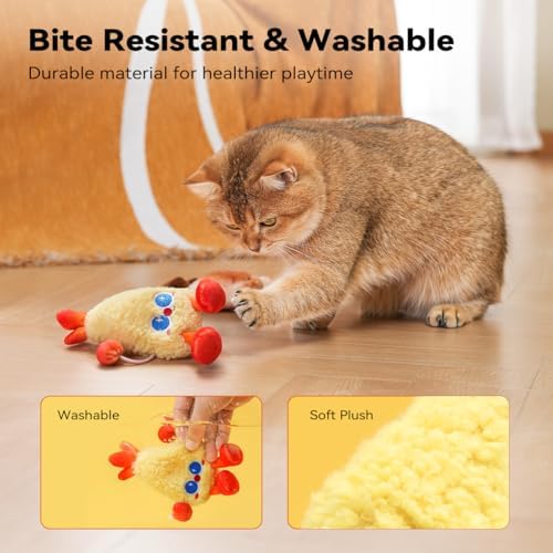 Petgravity Jumpy Shrimp Taiyaki Electric Cat Toy, 2 Pack, Tap-Activated 3 Moving Modes Interactive Cat Toys, Exercise Toy for Indoor Cats Kitten with Catnip, Rechargeable