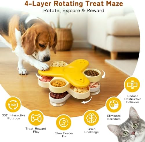 NORMON Dog Slow Feeder, 4-Layer Rotating Treat Puzzle with 3 Suction Cups