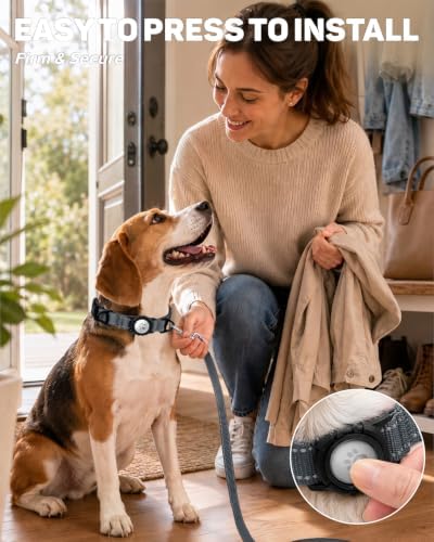 Padded Dog Collar with Waterproof Holder Compatible with Airtag