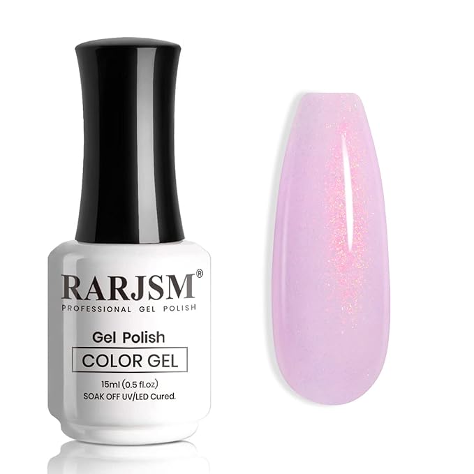 RARJSM Shimmer Glitter Gel Nail Polish Light Purple Chunky Sparkle Holographic Rainbow Iridescent Nude Jelly Gel Polish Lavender Single Bottle Soak off UV LED Cured for Home Salon Manicure 15ML