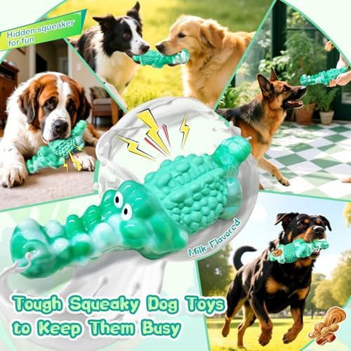 Jeefome Dog Chew Toys for Aggressive Chewers Tough Squeaky Alligator