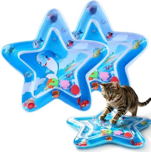 Cat Water Mat Toy for Indoor Cats, Interactive Toys Play Mat with Fish，2PCS