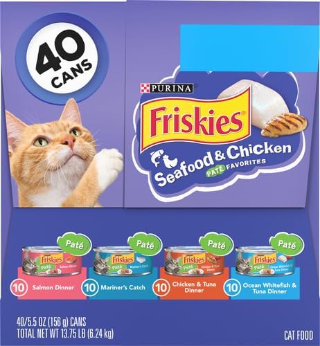 Friskies Purina Pate Wet Cat Food Variety Pack Seafood and Chicken Pate Favorites VP - 5.5 oz. Cans,(Pack of 80)