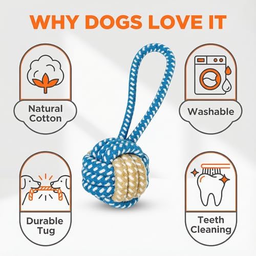 Dog Rope Toys for Small Dogs, 3 Pack Durable Cotton Rope Dog Toys for Aggressive Chewers, Interactive Tug of War Puppy Chew Toys for Teeth Cleaning, Carrot Rope Toy, Rope Ball & Knotted Rope