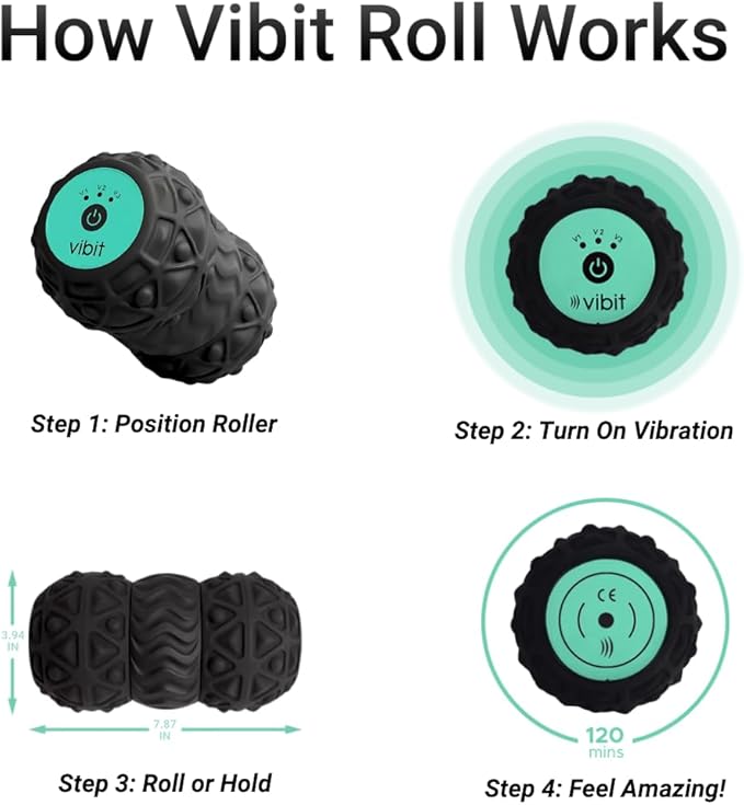Vibit - Vibrating Massager for Plantar Fasciitis, Pain Relief and Sciatica, Foot and Body Portable Massage Roller, Deep Tissue Pain Relief from Feet to Neck, Electric, 3 Vibration Levels (Blue)