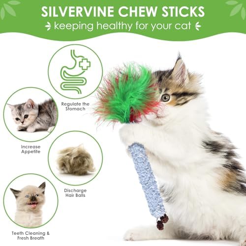 TINDTOP Cat Chew Toys, 6 Pack Silvervine Catnip Sticks for Kittens