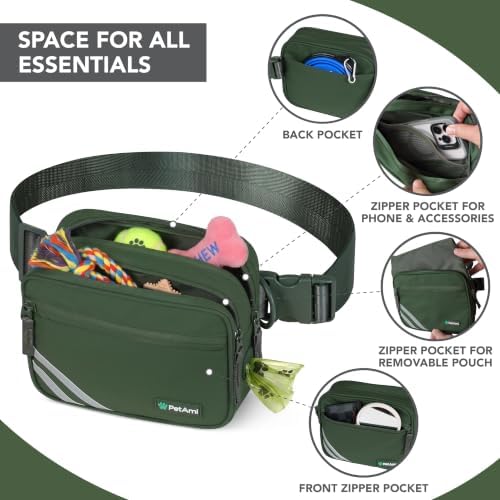 PetAmi Dog Walking Bag, 3-in-1 Crossbody Fanny Pack Treat Pouch,Olive Green