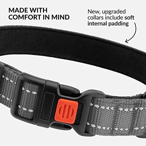 Reflective Dog Collar, Quick-Release Buckle (Grey, 12-16 Inch)
