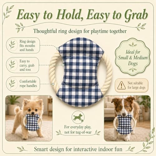 Dog Cute Frisbees Cotton Rope Toys Flying Discs for small dogs/puppy, Teething Clean, Soft Polyester Squeaker Toy for Training,Throwing and Interacting for Anti Boredom & Anxiety, Easy to Clean (blue)