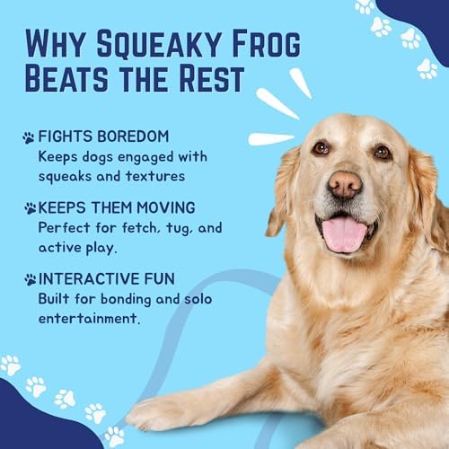 Happy Tails Durable 13" Frog Dog Toy for Medium to Large Dogs - Engaging Squeaky Toy + Reinforced Stitching - Made from Safe Polyester Material - Perfect for Chewing, Tugging, Playtime