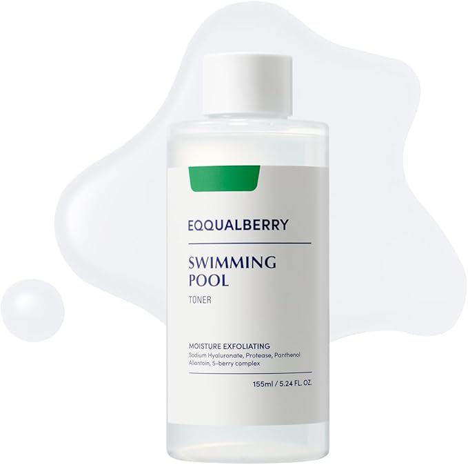 EQQUALBERRY Swimming Pool Toner - Korean Toner for Daily Exfoliating & Deep Hydration with Natural Enzyme Protease & Hyaluronic Acid, For Sensitive Skin, 5.24 Fl Oz (155ml)