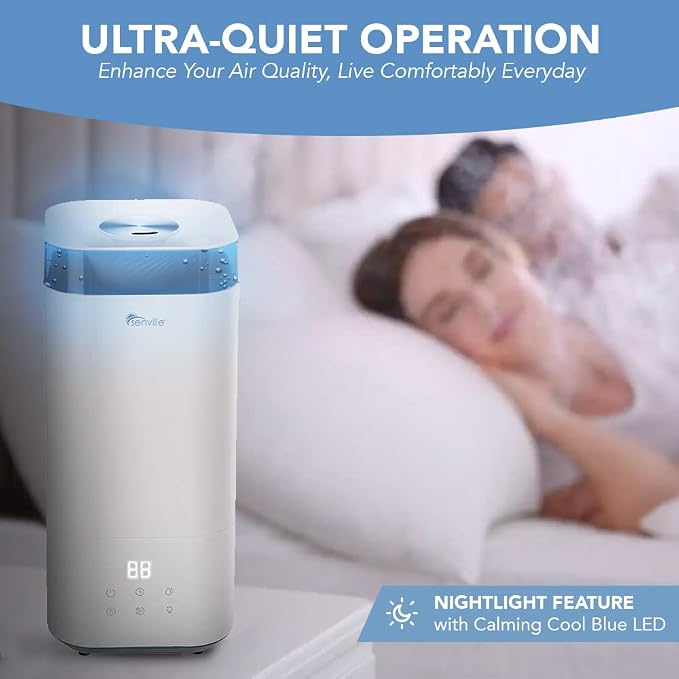 Senville 5L Top-Fill Humidifier for Home, Large Capacity Cool Mist Humidifier, Ultrasonic, With Essential Oil Diffuser for Aromatherapy White