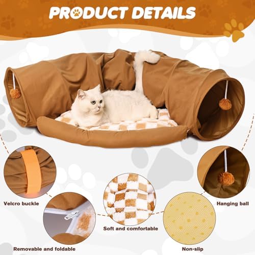 Spardar 2-in-1 Bunny Tunnel Bed, with Removable Mat Hideout, Khaki
