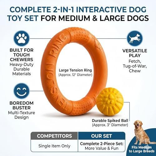 Large Dog Toy Ring and Ball Combo Set, Floating EVA 2 Pack (Orange, Large)
