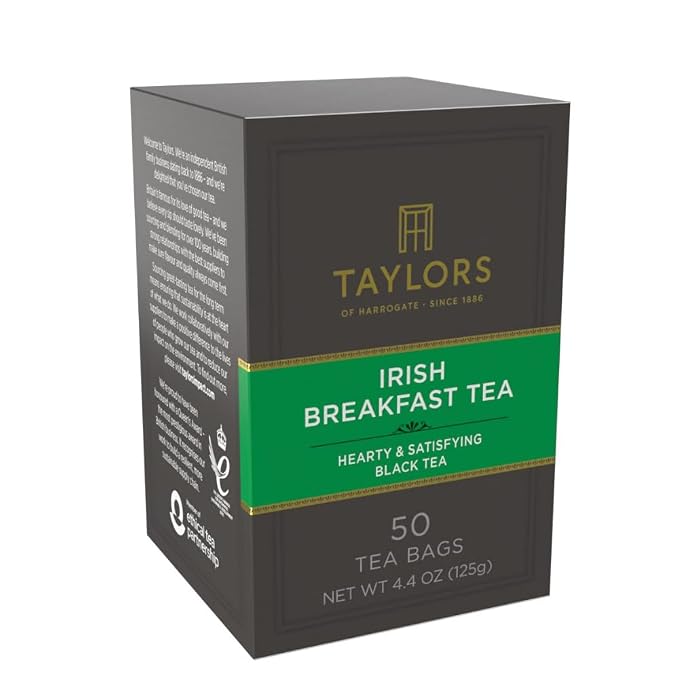Taylors of Harrogate Irish Breakfast, Black Tea, Pillow Bags, 50 Count (Pack of 6), Rich, Bright & Malty, Caffeinated, Enjoy Hot or Iced, 300 Teabags Total
