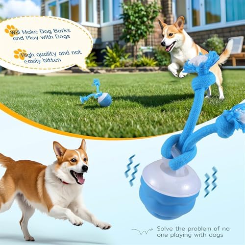 The Chase Buddy Dog Boredom Stimulating Toy 2025 Smart Pet Puppy Ball with Ropes Interactive Self Play Moving Dogs Balls Automatic Electric Active Rolling Ball Jumping Bouncing Dog Balls Gift (Red)