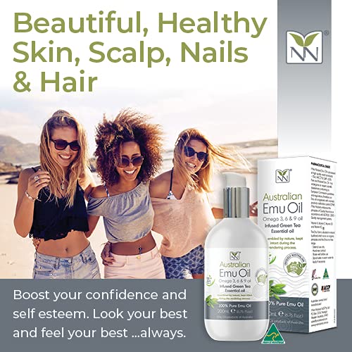 Y Not Natural Pure Emu Oil - Organic Moisture for Face, Body, Hair, Scalp & Nails - Rich in Omega 3-6-9, Vitamins & Essential Minerals - Australian Emu Oil (200ml) 6.76 fl oz - Green Tea