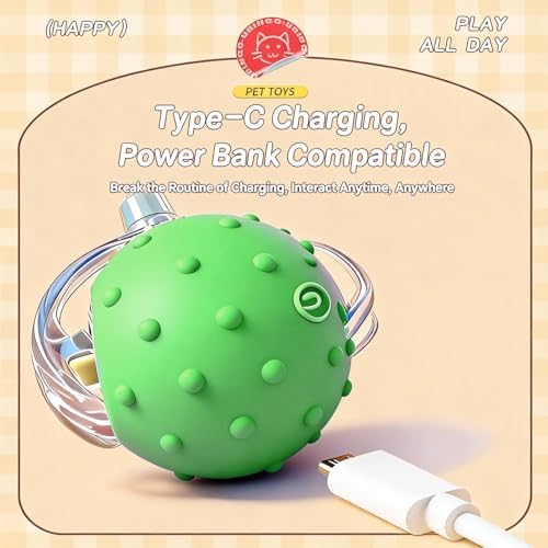 Automatic Chirping Cat Ball, 3 Interchangeable Tails for Indoor Cats, Green