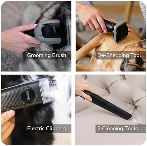 FurMe Original Pet Grooming Vacuum Kit - Cat & Dog Grooming Kit for Easy Pet Care at Home, Quiet & Safe Dog Hair Remover Machine with Brush, Clipper, Shedding & Cleaner Tools & 1L Canister