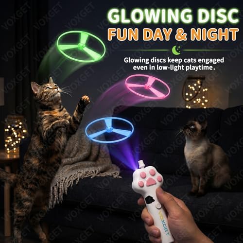Interactive Cat Disc Launcher Toy, Rechargeable with 8 Flying Discs