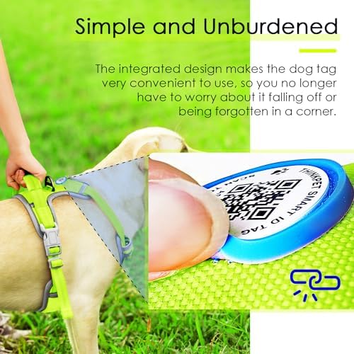 ThinkPet No Pull Harness Breathable Sport Harness with QR Code Dog Tag Reflective Dog Harnesses Smart ID Tagwith Handle Adjustable for Medium Large Dogs Back/Front Clip for Easy Control S Green