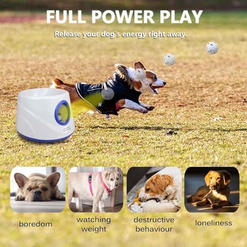 Dog Ball Thrower Launcher,Automatic Ball Launcher for Dogs with 3 Launching Distance 20-45FT,6 2.3 Inch ETPU Tennis Balls,Interactive Dog Toys for Small/Medium Dogs, Not for Aggressive Chewers