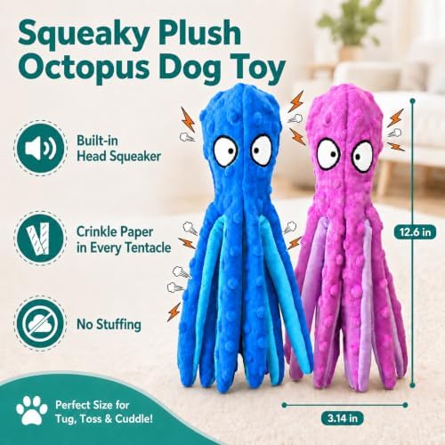 Dog Squeaky Toy, No Stuffing Dog Toys with Crinkle Paper