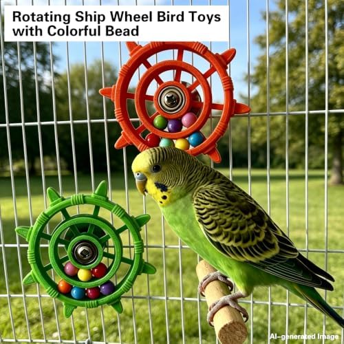 AGLOO Rotating Ship Wheel Bird Toys with Colorful Bead (Yellow)