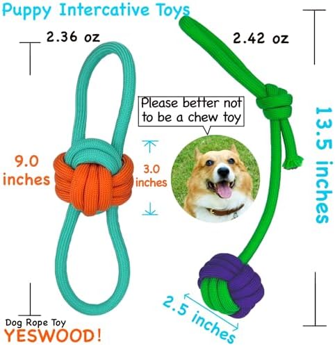 YESWOOD! Tug of War Toy with Ball,Small Fetch Rope Ball with Loop Handle