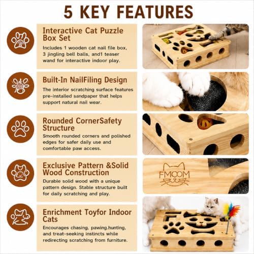 Cat Nail File Puzzle Box with Scratching Pad and Bell Balls for Cats