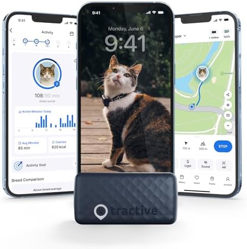 Tractive Smart Cat GPS Tracker | Real-Time Location & Wellness Monitoring for Cats 6.5 lbs+ | Territory & Location History | Up to 5-Day Battery | Breakaway Collar Included (Dark Blue)