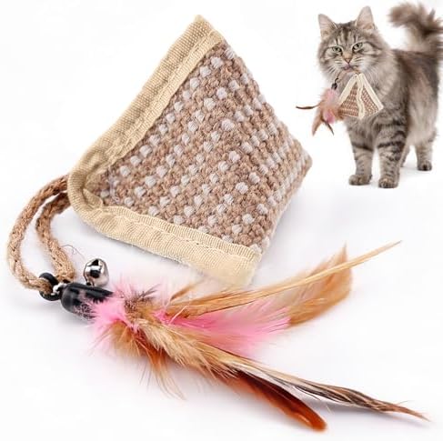 PAZ'S GIFT Cat Toy with Organic Catnip,Feathered Soft Sisal Material, Interactive Scratching and Kicking Chew Toy for Indoor Kittens