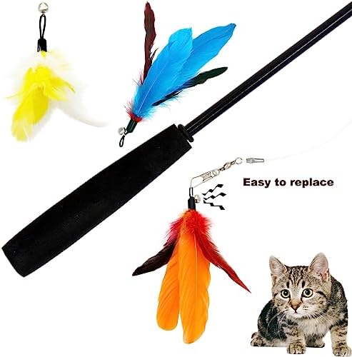 Cat Feather Toys Refills, 14 Pieces Natural Feathers Refills, Cat Wand Replacement Feathers Toy for Indoor Cats