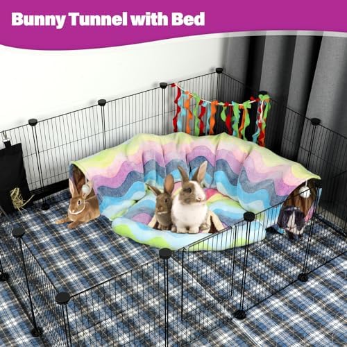 BWOGUE Bunny Tunnel Bed, 2-in-1 Collapsible Rabbit Tunnel Hideout with Mat