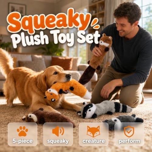 Durable Squeaky Dog Toys for Aggressive Chewers, Indestructible Stuffed Dog Toy for Small Medium Large Dogs, Interactive Chew Teething Puppy Toy for Indoor Outdoor Play (Light Brown)