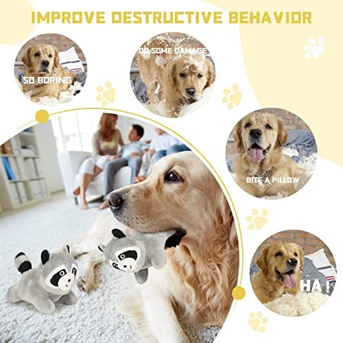 Interactive Squeaky Dog Toys Raccoon Dog Toy, Stuffing Woodland Friends Burrow, Squeaky Plush Dog Toy for Small Medium Large Dogs (Large)