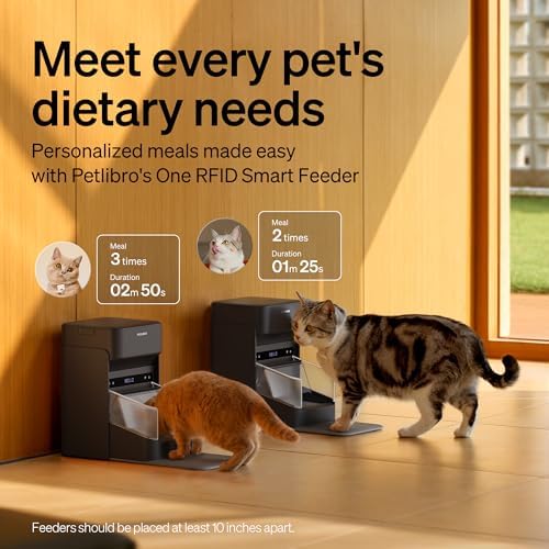 PETLIBRO RFID Automatic Cat Feeder with 6 Packs Pet Food Desiccant Bag, Collar Sensor for Personalized Meals, Wi-Fi Programmable Food Dispenser with Cats Recognition & Diet Tracking