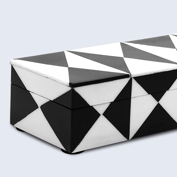 Handicrafts Home Decorative Storage Box with Lid, Black and White Decorative Remote Control Box, Slim Coffee Table Storage Box, Decorative Box for Shelf, Desk & Living Room Decor, 10 x 2.5 x 1.5