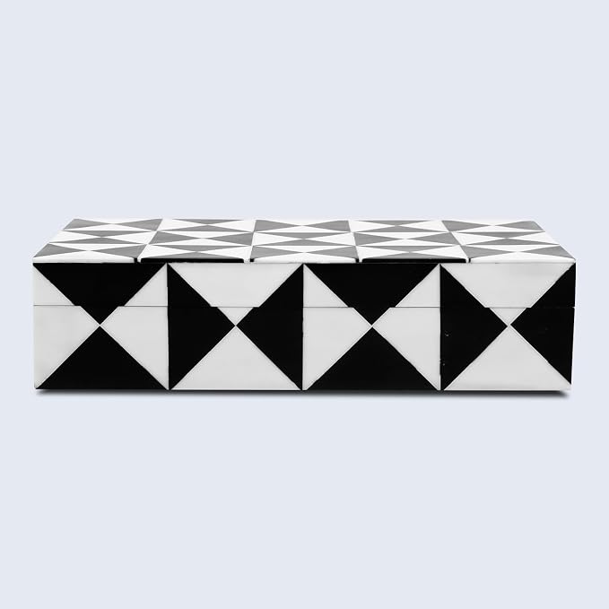 Handicrafts Home Small Decorative Storage Box with Lid, Black and White Keepsake Box, Decorative Trinket Box for Jewelry, Desk Organizer, Coffee Table & Shelf Decor, Triangle - 8 x 5 x 2 Inch