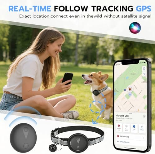 GPS Pet Tracker for Dogs & Cats, Smart Collar with Real-Time Location | No Monthly Fee, Activity Monitoring, Adjustable Reflection Strap, Find My Compatible, Lightweight Wear, Plug And Play