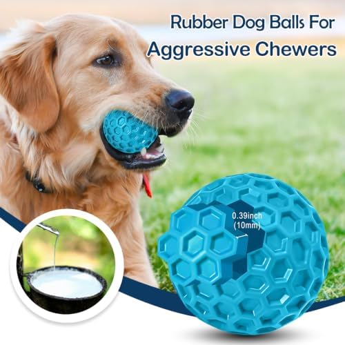 Indestructible Squeaky Dog Ball for Aggressive Chewers, Rubber Interactive Dog Toy for Teething, Relieving Anxiety. Chew Toy for Large, Medium Breeds, Outdoor & Indoor Ball.